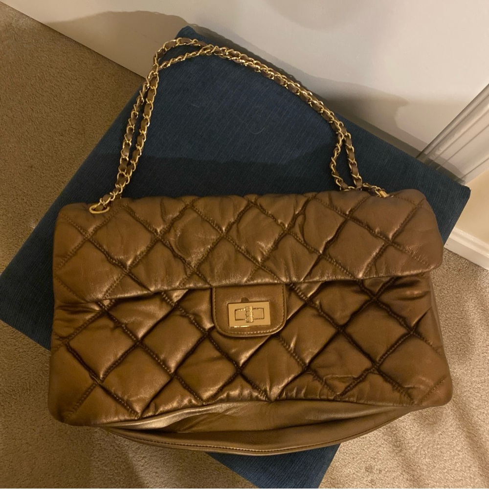 Ashreil vintage quilted chain strap shoulder bag bronze metallic